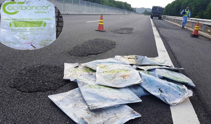 Ứng dụng của thảm bê tông nhựa nguội carboncor asphalt trong thi công vá ỏ gà ở các cung đường