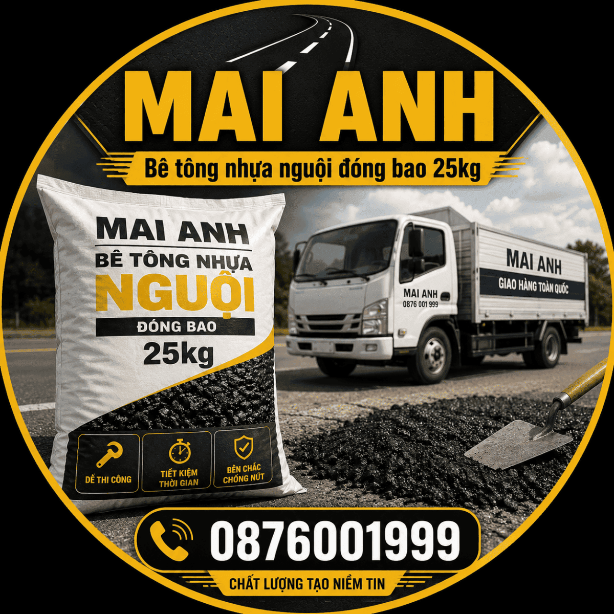 Giao bê tông nhựa nguội đóng bao 25kg nhanh chóng