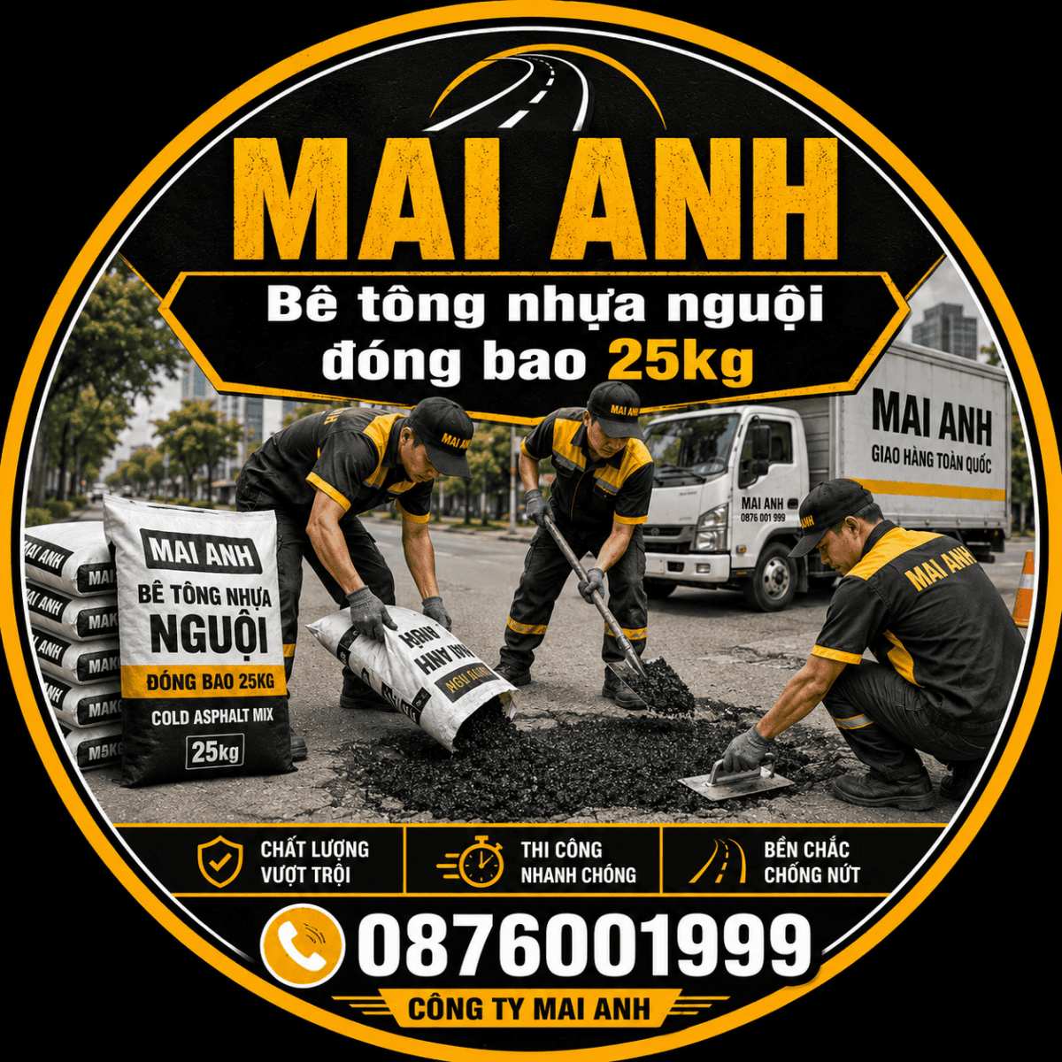 Thi công vá đường bằng bê tông nhựa nguội Mai Anh