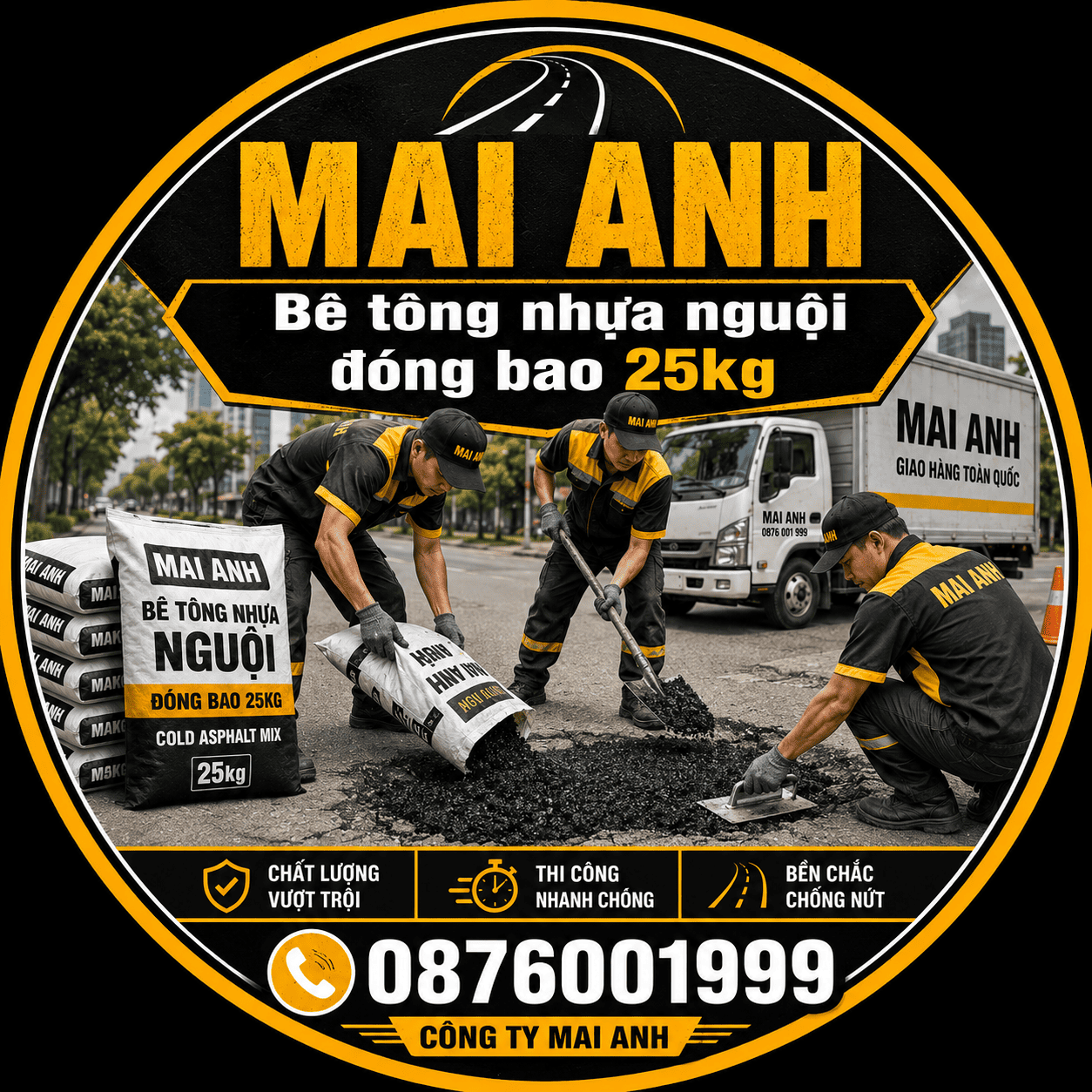 Thi công vá đường bằng bê tông nhựa nguội Mai Anh